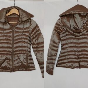 Bernardo Quilted Goose Down‎ Puffer Jacket Bronze Brown Hooded Lightweight PXS